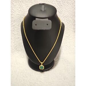Gold Plated Green Malachite Pendant Necklace with 20 Inch 2mm Gold Rope Chain